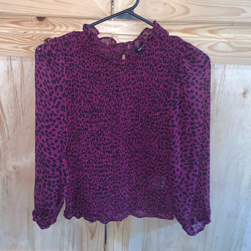 Express ruffle neck smocked shear shirt size XS